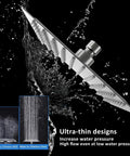 Side view of Square Rain Shower Head with 8 Inch Stainless Steel High Flow and Brushed Nickel Finish, showing water spray design