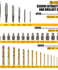 35 Piece Screw Extractor Set With Left Hand Drill Bits and Multi Spline Extractors for Removing Broken Bolts and Stripped Screws