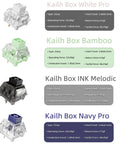 Crystal Blue Mechanical Keyboard Switch Kit, 54 Piece Set With 50 Crystal Blue Clicky Switches And 4 Kailh Experience Switches Including Bamboo White Pro Ink Melodic Navy Pro For Snappy, Responsive Clicky Feedback; four switch closeups