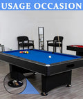 30 Piece Black Rubber Pool Table Leg Shims For Leveling On Sloped Floors shown under billiards table in game room