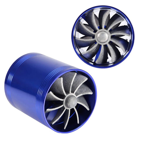 Dual Turbine Air Intake Booster With Aluminum Alloy Construction And Rubber Seals For Auto Use Boost Throttle Response For Gas Savings Fuel Efficiency And Power High Flow Turbo Style Intake With Blue Finish And Easy Install