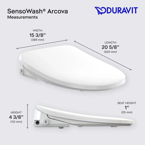 Top Shelf Slim Bidet Toilet Seat For Elongated Bowls With Instant Warm Water Jets Heated Seat measurements shown.