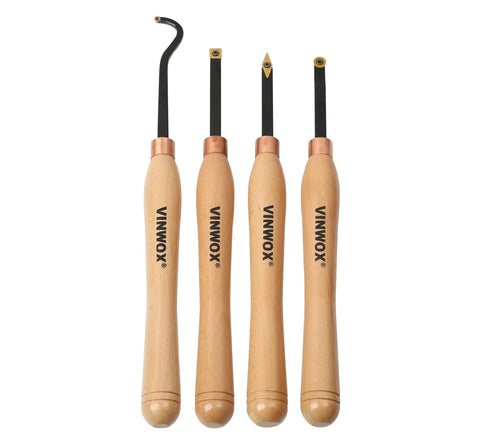 Pro Grade Carbide Wood Lathe Turning Tool Set 13.5 Inch Four Piece For Pen Turning With Swan Neck Hollower Rougher Finisher Detailer