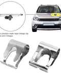 Top Quality 6 Piece Windscreen Wiper Fixing Clips In Manganese Silver For Quick Car Repair And Linkage Clamp Fixes On Most Common Vehicles To Get You Back On The Road In A Jiffy. silver wiper linkage clips for car repair, shown with close-up clip detail