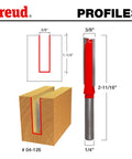 Three Eighths Inch Double Flute Straight Router Bit Red Carbide Hi Density for clean cuts in wood, 2-11/16 inches length
