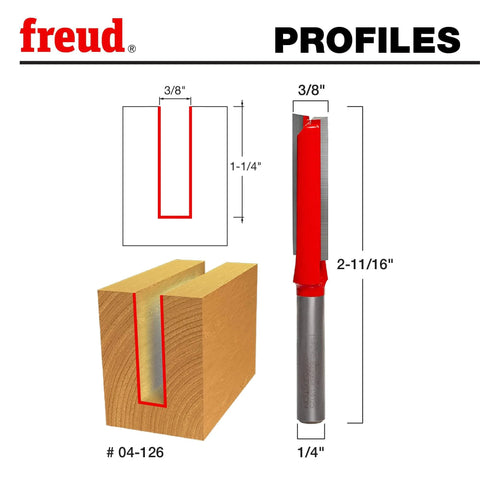 Three Eighths Inch Double Flute Straight Router Bit Red Carbide Hi Density for clean cuts in wood, 2-11/16 inches length