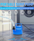 1/3 HP Submersible Water Pump Portable Sump Pump 2000 GPH for pool covers and basements with power cord and hose adapters
