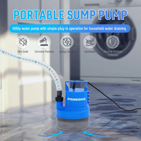 1/3 HP Submersible Water Pump Portable Sump Pump 2000 GPH for pool covers and basements with power cord and hose adapters