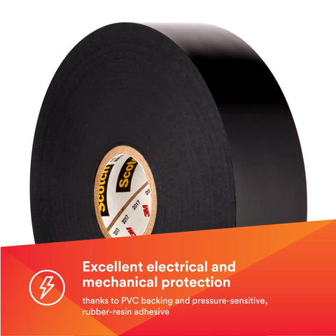 Vinyl Electrical Tape Super 88 Thick All Season Flame Retardant Pro Grade Heavy Duty Black 3/4 Inch By 44 Feet Roll with label