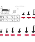 Diagram and sizes for 900 Piece Self Tapping Screw Assortment Kit With M2.3 M2.6 M3 Truss Head Wafer Head And Pan Head Washer Screws.