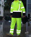Hi Vis Rain Jacket For Men Waterproof Class 3 High Visibility Rain Gear With Removable Hood And Interior Mesh Liner Black Bottom Durable 100 Percent Polyester Shell For Work Outdoors