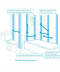 Illustration of bathroom with guide on installing 24 Inch Designer Stainless Steel Bathroom Grab Bar With Concealed Screws Chrome Finish