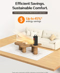 New 1500W Portable Space Heater With Fireplace Flame Effect beside a beige sofa in an elegant living room setup.
