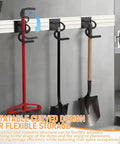 4 Pack S Hooks For Wall Storage System Heavy Duty Curved Pivot Garage Hooks with Non Slip Coating displaying tools on wall