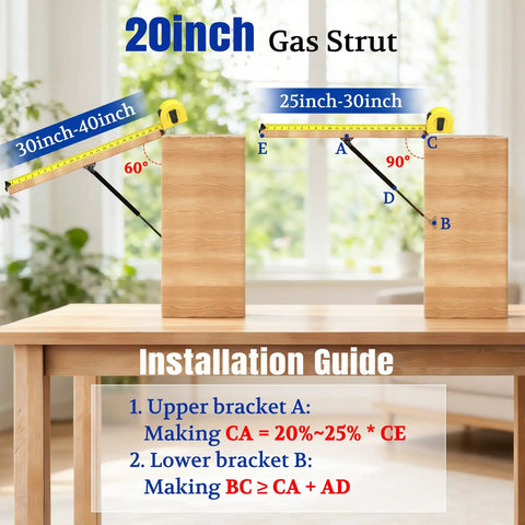 Installation guide for 20 Inch Gas Prop Spring Strut Set 2 Pack 100 Lb Each For RV Lids And Hatches on wooden blocks