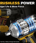 Cordless 20V Impact Wrench Compatible With DeWalt Battery 1500 Nm Breakaway Torque Brushless Half Inch Gun Three Speed