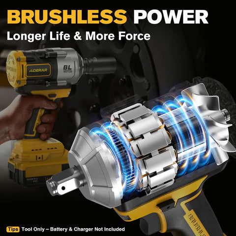 Cordless 20V Impact Wrench Compatible With DeWalt Battery 1500 Nm Breakaway Torque Brushless Half Inch Gun Three Speed