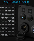 5 Gang 12V Marine Rocker Switch Panel With Waterproof Build, USB Touch Switch And Dual QC3 USB Ports For Boats, Power Saver Toggle, Blue LED Indicator with night glow labels and voltmeter