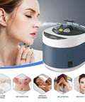 4L Portable Sauna Steamer With 1500W Heating near woman enjoying spa treatment, navy blue unit with touch button control