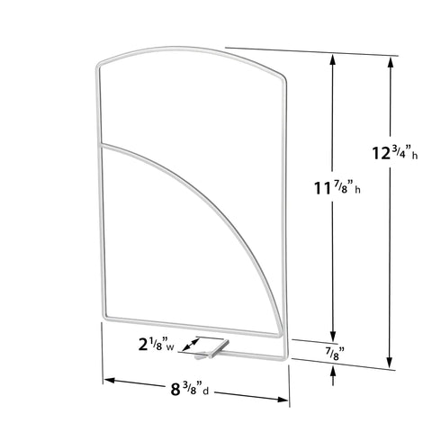 Image of Heavy Duty White Shelf Divider for Closet Organization, dimensions labeled, adjustable to fit shelves up to 7/8 inch.