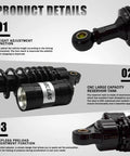 Pair 320mm Motorcycle Shocks Universal Rear Air Shock Absorbers For Off Road Bikes Street Bikes ATVs 150cc-750cc Center Distance Fit Check highlighting adjustment features.