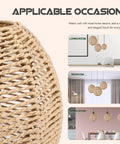 Three Pack Rattan Lamp Shades Vintage Boho Hanging Light Covers For Pendant Lamps And Ceiling Fans displayed in rooms.