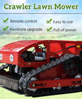 Automatic Remote Control Lawn Mower With Multifunction Mowing Robot for All Terrain Grass on 45 Degree Slopes, red design, close-up