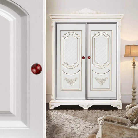 Red Crystal Glass Cabinet Knobs 12 Piece Set Featuring Round Bubble Drawer Pulls For Dressers And Cupboards on white cupboard
