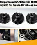3 Pack Hardened Steel Pinion Gear Set 0.6 Mod 3.175mm Bore For 540 550 RC Motors, 26T 27T 28T Pinions, shown in package