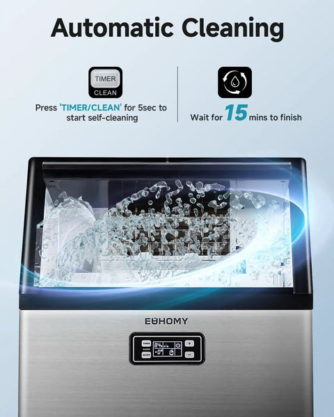 Heavy Duty Commercial Ice Maker Machine Delivers 100 Lbs Per Day, Stainless Steel Under Counter Freestanding Ice Maker With 33 Lb Ice Storage, Produces Clear Ice Cubes In About 11 To 15 Minutes with automatic cleaning feature