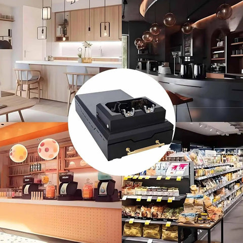 Slick Electric Portafilter Cleaner For 58 Mm Espresso Machines With 300 Rpm Motor and Detachable Knock Box in cafe setting.