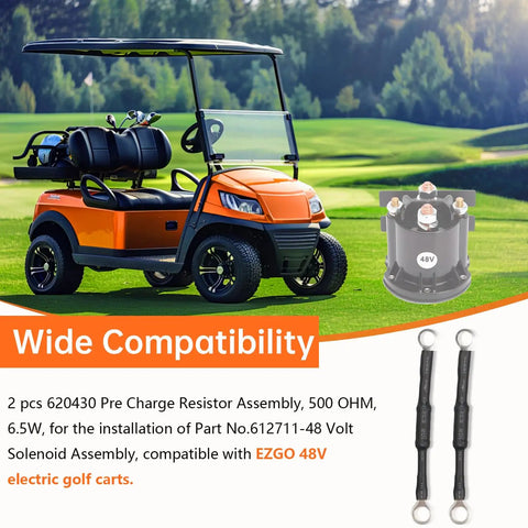 2 Pack Pre Charge Resistor Assembly 500 Ohm 6.5 Watt Fits Ezgo 48V Golf Carts for solenoid setup with golf cart and components.