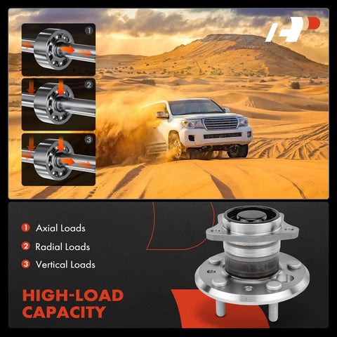 Rear Wheel Bearing And Hub Assembly For Toyota Camry 2002 2004 5 Lug Non ABS Direct Fit Replacement With High Load Capacity And Durable Wheel Hub Not Built In Japan displayed with sand dunes and SUV