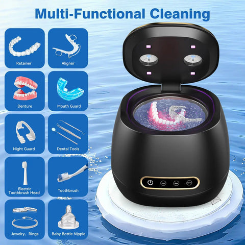 Rechargeable 45kHz Ultrasonic Retainer Cleaner for Dentures Aligners Night Guards Braces and Jewelry Portable 200ML Capacity black