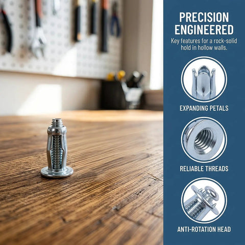 Metal Jack Nuts Assortment Kit 35 Pcs M4 M5 M6 Hollow Wall Anchors Petal Expansion Screws For Secure Fastening In Plasterboard And Hollow Walls For Home DIY Repairs And Projects, metal jack nut on wood
