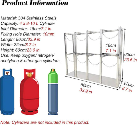 Heavy Duty Gas Cylinder Cart Rack For 8 To 10 L Cylinders Built To Last, Durable, Mobile Storage Solution in stainless steel.