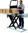 Heavy Duty Electric Scissor Lift Table Cart With 660 Pound Capacity And 52 Inch Max Height, loaded with boxes for easy lifting.