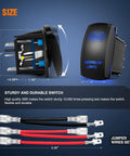 Blue 5 Pin SPST Rocker Switch For Underglow LED Lights 20A At 12V 10A At 24V Laser On Off Includes Jumper Wires No Fuss Install For Cars Trucks RVs Brighter Soft Illumination, 1.9 inch ABS