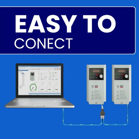 Compact M100 Series Variable Frequency Drive VFD 0.1 kW connected to laptop for easy setup