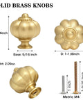 Solid Brass Cabinet Knobs And Gold Pumpkin Drawer Pulls Featuring Vintage Floral Accents For Kitchen Cupboards And Dressers Heavy Duty 6 Pack 1 1 8 Inch showcasing detailed dimensions and design.