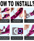 Installation steps for premium adjustable nail clippers with magnets and sizers for acrylic nails, includes screwdriver use.