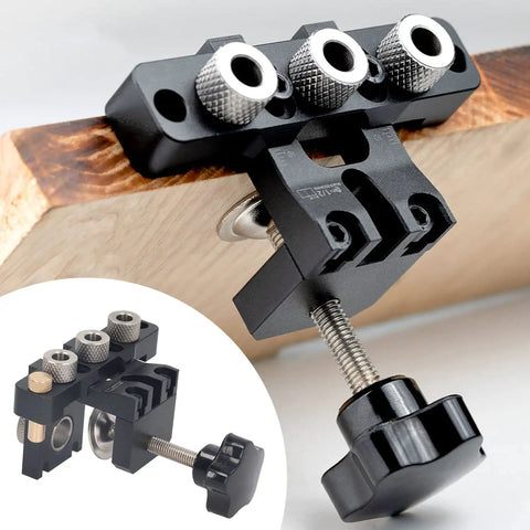 Rock Solid 3 In 1 Pocket Hole Jig Kit And Doweling Guide made from anodized aluminum alloy, close-up of clamping mechanism.