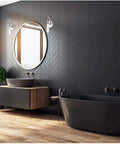 Modern Matte Black LED Wall Sconce With Bubble Glass, Indoor Vanity Light for Bathrooms, integrated LED on black wall
