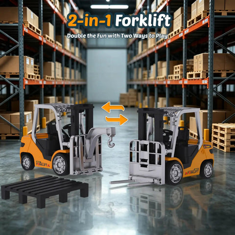 Three Piece Remote Control Construction Set With 1:64 Excavator, Dump Truck, And Forklift, Lights And Sounds, Variable Speed