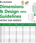 Dimensions guide for 180Pcs Threaded Inserts Kit M2 M2.5 M3 M4 M5 with knurled brass heat set nuts for 3D printing components