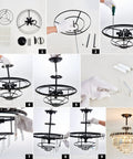 Lit 7 Light Black Crystal Chandelier Modern Semi Flush Mount Ceiling Light assembly instructions with crystal tubes in progress.