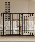 Extra Wide Baby Gate For Doorways And Stairs For Busy Families Adjustable From 38.5 To 43.5 Inches Extra Tall 30 Inch White Metal Gate With Tension Mount For Safe Infant And Pup Containment installed in living room doorway
