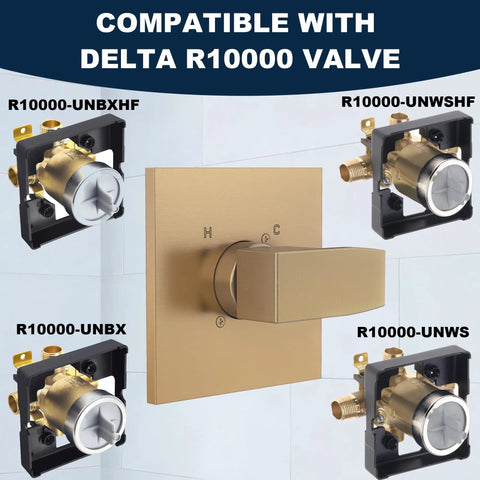 R10000 Series Shower Valve Trim Kit Replacement With Single Handle in Champagne Bronze Brushed Finish, compatible with Delta R10000 valve