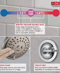 Diagram showing Dryden 17 Series Dual Function Shower Trim Kit With Touch Clean Shower Head and pressure balance valve in chrome finish.