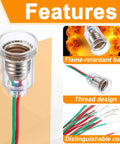 Straight Up Heavy Duty E10 Mini Bulb Socket With 10 Inch Wiring Harness 24Awg Cable shown with flame-retardant base design.
